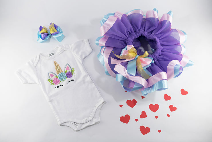 Unicorn Tutu Purple Birthday Outfit For Baby Girls