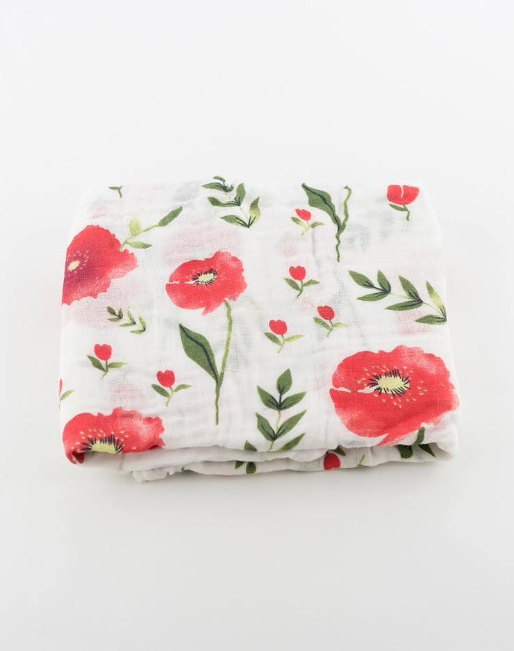 Newborn Baby Muslin / Swaddle / Blanket (Poppy flower print)