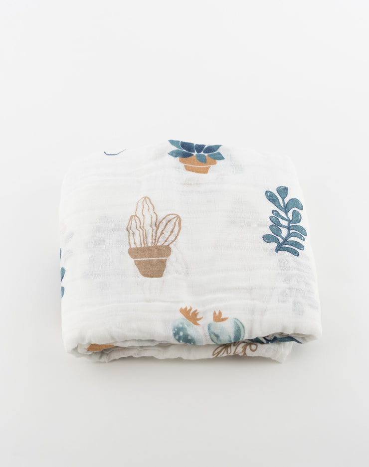Newborn Baby Muslin / Swaddle / Blanket (Potted Succulents Print)