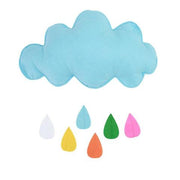 Sky blue raining cloud with colored water droplets