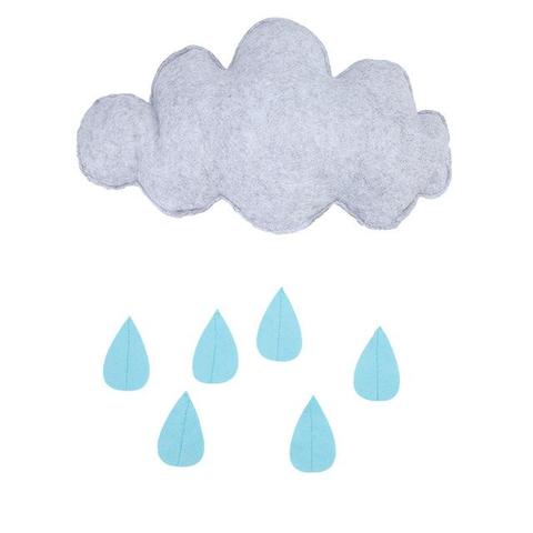 Grey raining cloud with blue water droplets