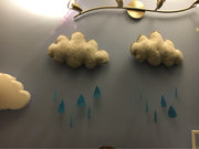Grey raining cloud with blue water droplets