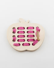 Wooden Apple Lacing Toy With Pink Lace